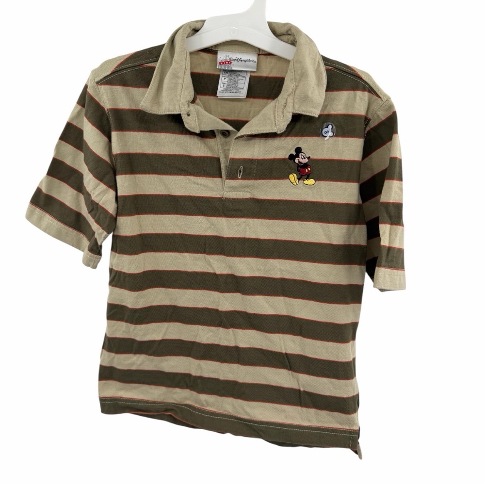 Walt Disney World Mickey Striped Brown Polo Short Sleeve Shirt Size Small Kids - Picture 1 of 6